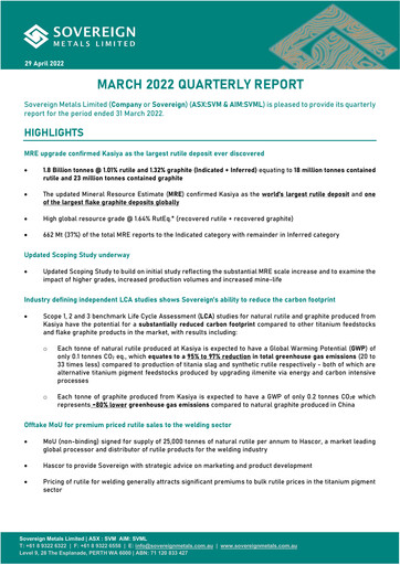 Thumbnail Sovereign Metals Quarterly Report 2022-q3