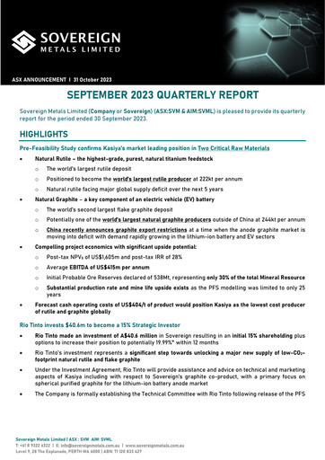 Thumbnail Sovereign Metals Quarterly Report 2023-q1