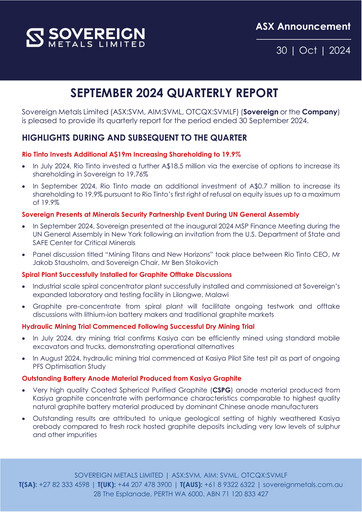 Thumbnail Sovereign Metals Quarterly Report 2024-q1