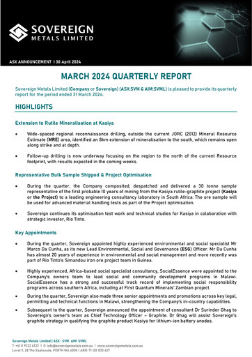 Thumbnail Sovereign Metals Quarterly Report 2024-q3