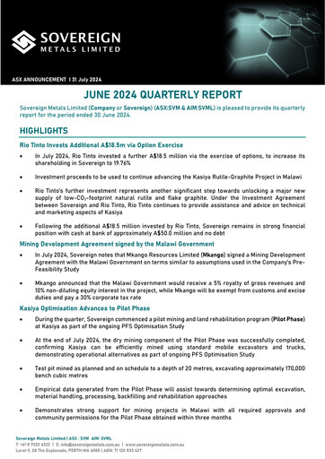 Thumbnail Sovereign Metals Quarterly Report 2024-q4