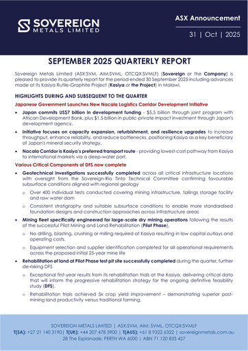 Thumbnail Sovereign Metals Quarterly Report 2025-q1