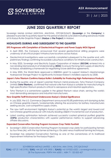 Thumbnail Sovereign Metals Quarterly Report 2025-q4