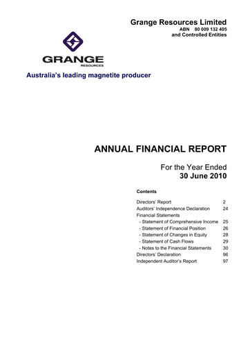 Thumbnail Grange Resources Annual Report 2010