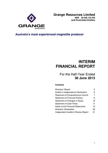 Miniature Grange Resources Rapport financier 2013-h1