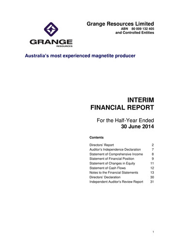 Thumbnail Grange Resources Financial Report 2014-h1