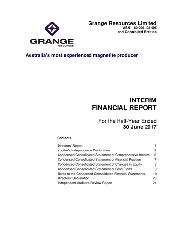 Thumbnail Grange Resources Financial Report 2017-h1