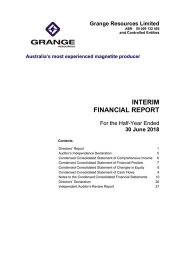 Thumbnail Grange Resources Financial Report 2018-h1