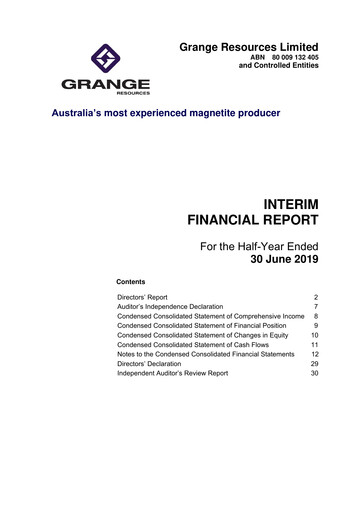 Thumbnail Grange Resources Financial Report 2019-h1