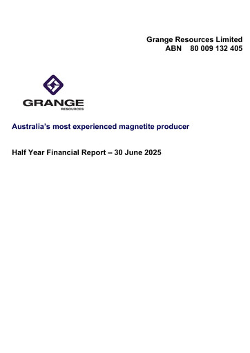Thumbnail Grange Resources Financial Report 2025-h1