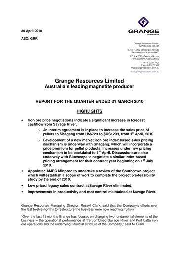 Vorschaubild Grange Resources Quartalsbericht 2010-q1