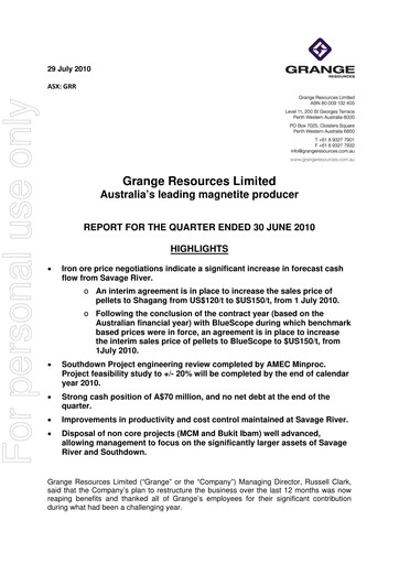 Vorschaubild Grange Resources Quartalsbericht 2010-q2