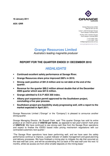 Vorschaubild Grange Resources Quartalsbericht 2010-q4