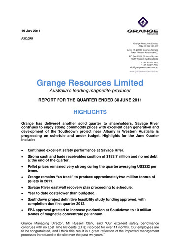 Vorschaubild Grange Resources Quartalsbericht 2011-q2