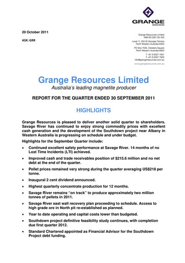 Vorschaubild Grange Resources Quartalsbericht 2011-q3