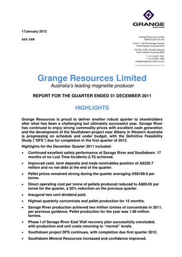 Vorschaubild Grange Resources Quartalsbericht 2011-q4