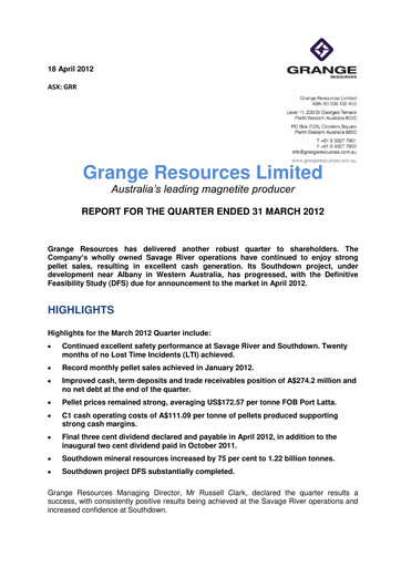 Vorschaubild Grange Resources Quartalsbericht 2012-q1