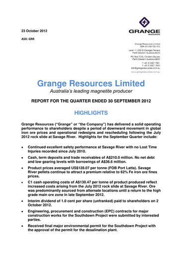 Vorschaubild Grange Resources Quartalsbericht 2012-q3