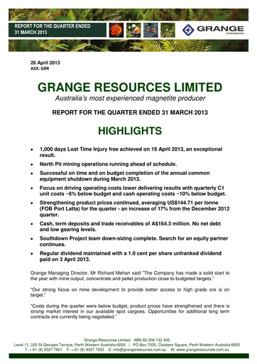 Vorschaubild Grange Resources Quartalsbericht 2013-q1