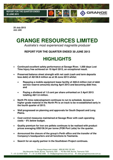 Vorschaubild Grange Resources Quartalsbericht 2013-q2