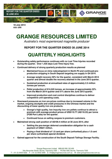 Vorschaubild Grange Resources Quartalsbericht 2014-q2
