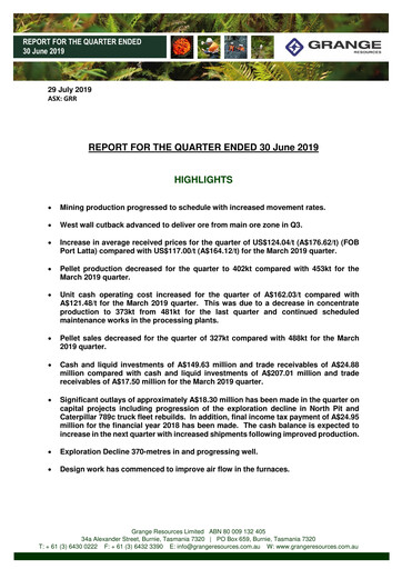 Thumbnail Grange Resources Quarterly Report 2019-q2