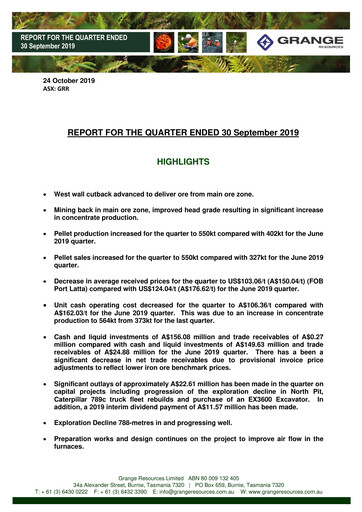 Thumbnail Grange Resources Quarterly Report 2019-q3