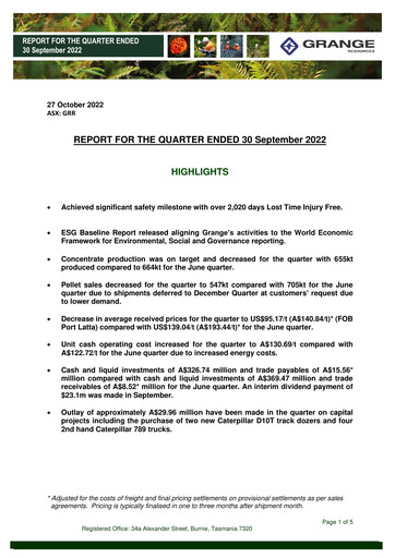 Thumbnail Grange Resources Quarterly Report 2022-q3