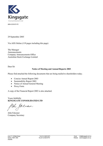 Thumbnail Kingsgate Consolidated Limited Annual Report 2003