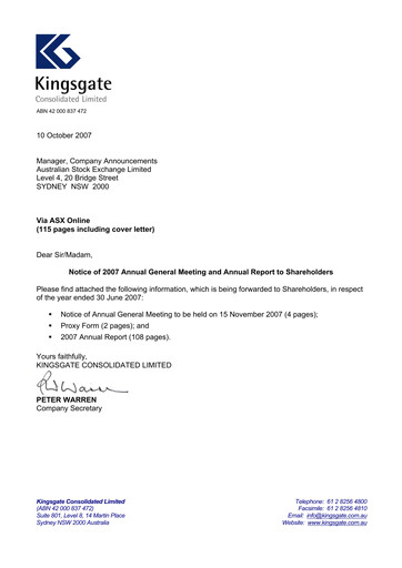 Thumbnail Kingsgate Consolidated Limited Annual Report 2007