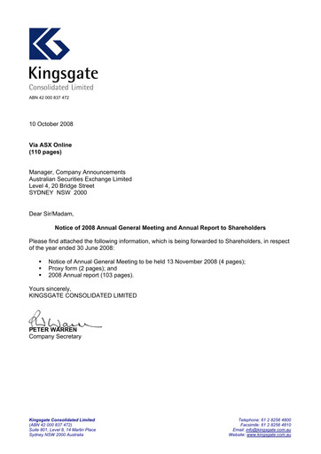 Thumbnail Kingsgate Consolidated Limited Annual Report 2008