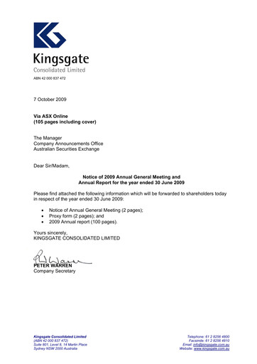 Thumbnail Kingsgate Consolidated Limited Annual Report 2009