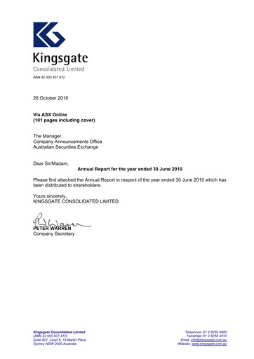 Thumbnail Kingsgate Consolidated Limited Annual Report 2010