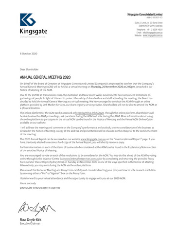 Thumbnail Kingsgate Consolidated Limited Annual Report 2020