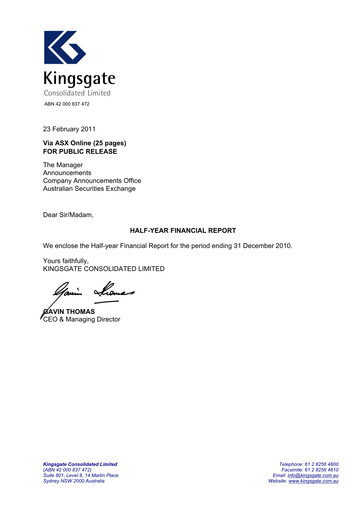 Thumbnail Kingsgate Consolidated Limited Financial Report 2011-h1