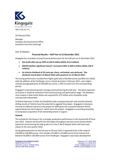 Thumbnail Kingsgate Consolidated Limited Financial Report 2012-h1