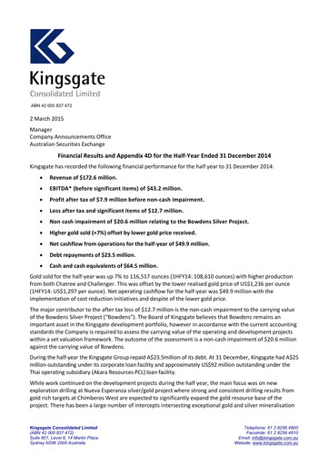 Thumbnail Kingsgate Consolidated Limited Financial Report 2015-h1