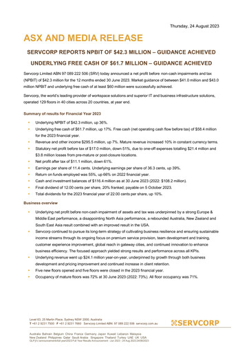 Thumbnail Servcorp Limited Financial Report 2023