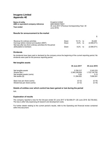 Miniature Imugene Rapport annuel 2017
