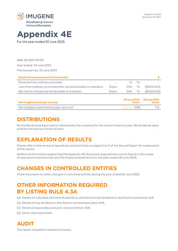 Miniature Imugene Rapport annuel 2025