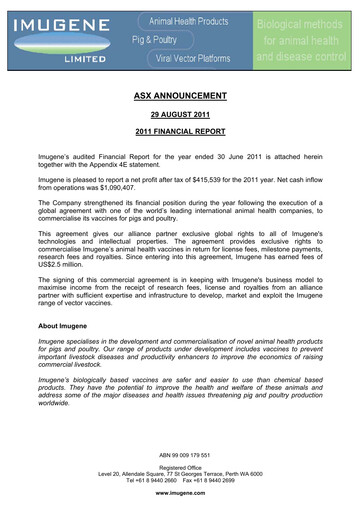 Thumbnail Imugene Financial Report 2011