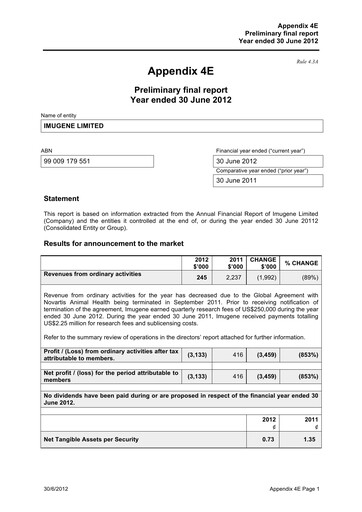 Thumbnail Imugene Financial Report 2012