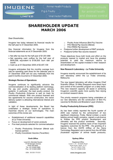Miniature Imugene Rapport semestriel 2006-h1