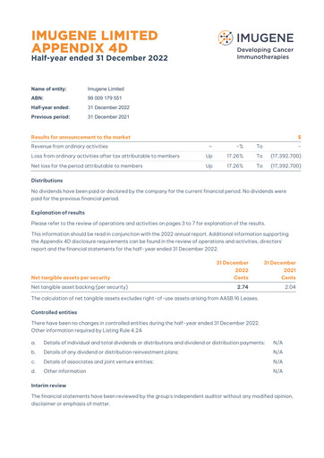 Miniature Imugene Rapport semestriel 2023-h1
