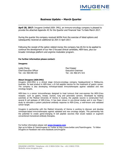 Vorschaubild Imugene Quartalsbericht 2017-q3