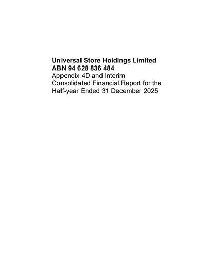 Thumbnail Universal Store Holdings Half-year Report 2026-h1