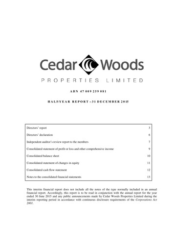 Thumbnail Cedar Woods Properties Limited Half-year Report 2016-h1