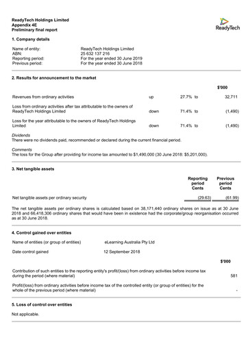 Thumbnail ReadyTech Holdings Financial Report 2019