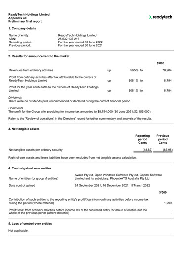 Thumbnail ReadyTech Holdings Financial Report 2022