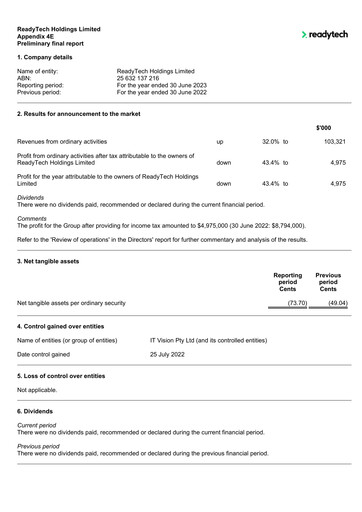 Thumbnail ReadyTech Holdings Financial Report 2023